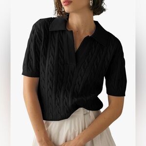 Imily Bela Women's Cable Short Sleeve Sweater Top XL black NWOT